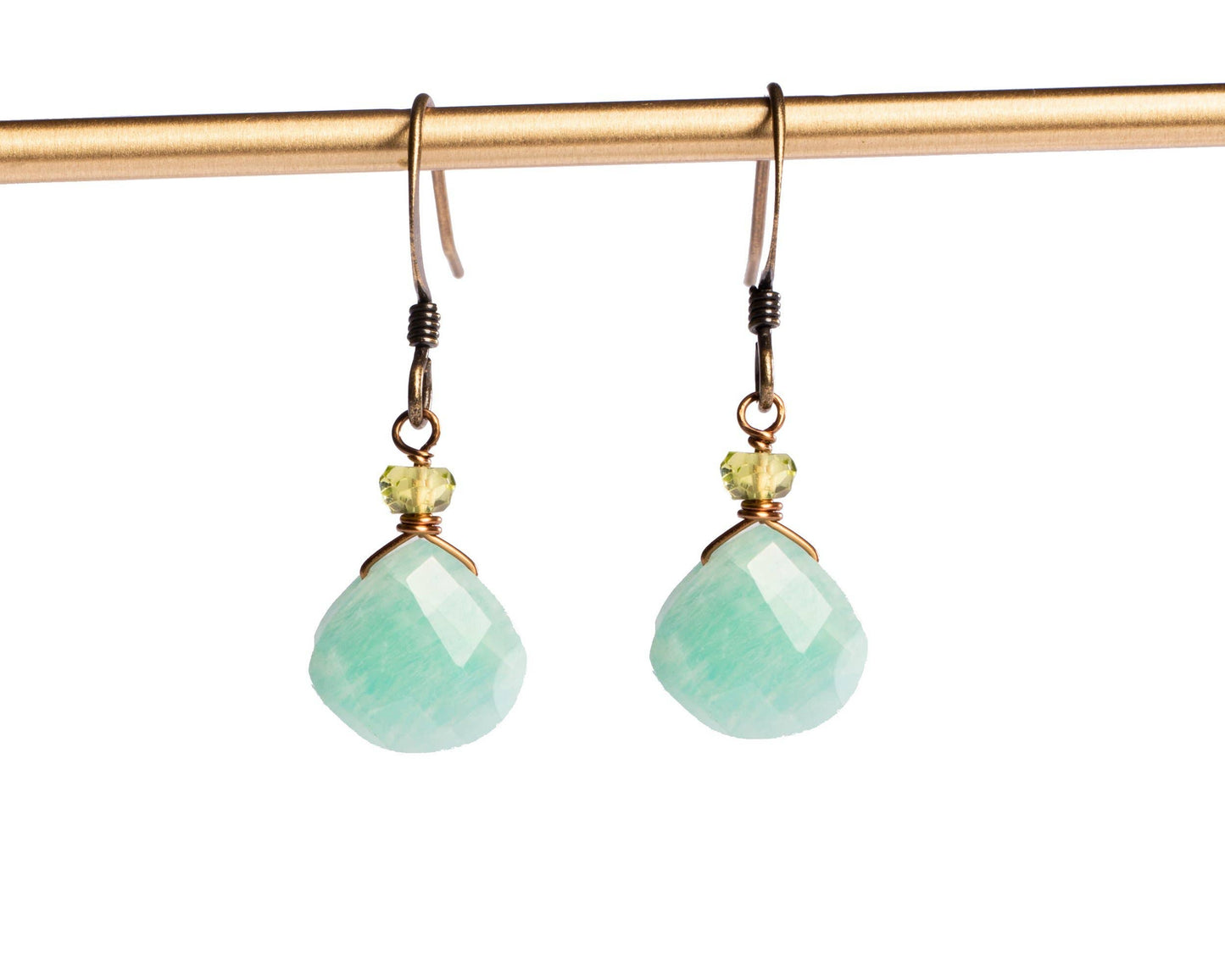 Edgy Petal Jewelry - Amazonite and Peridot Earrings