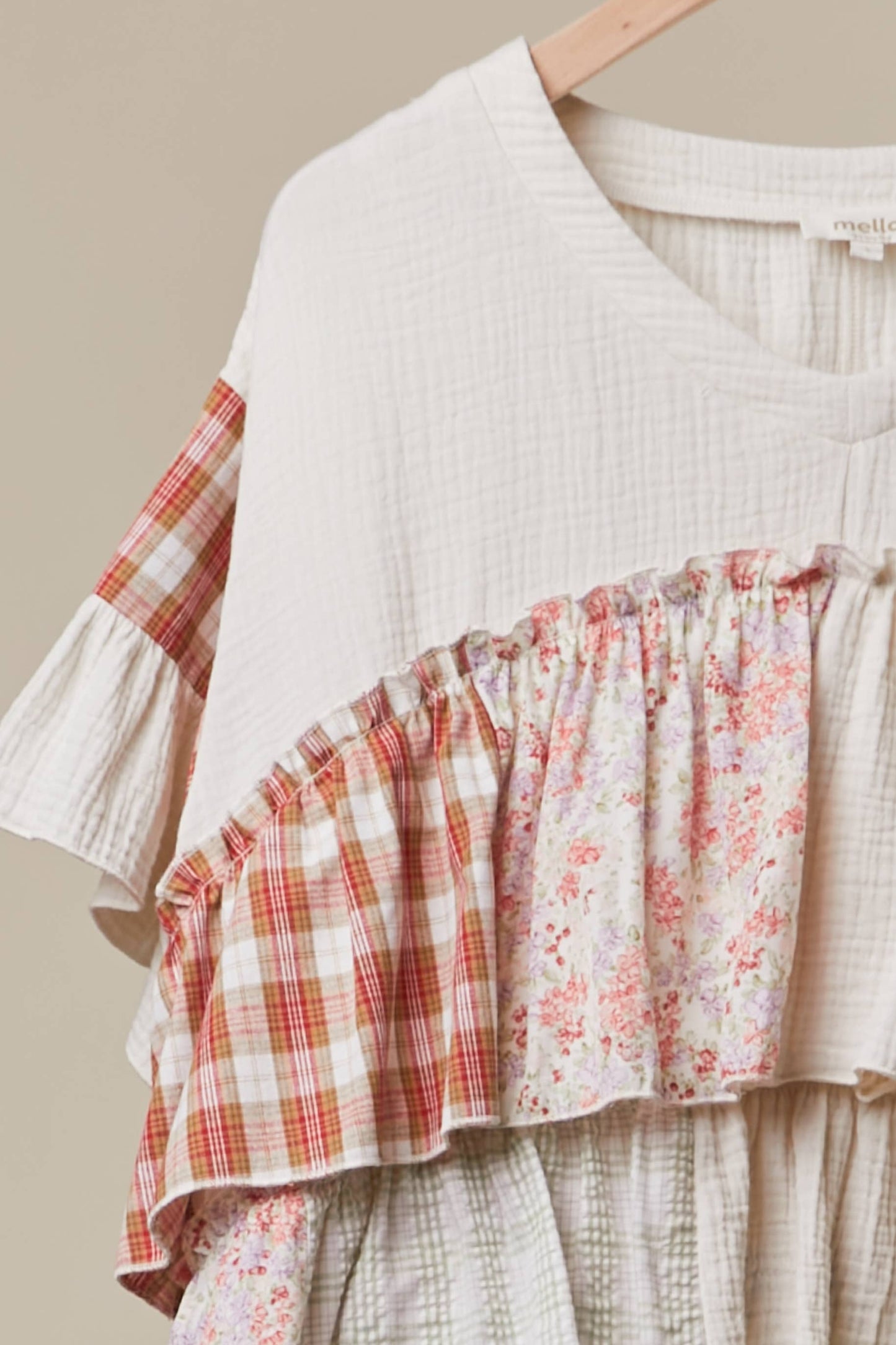 Mello. - Vintage Patchwork Ruffle Hem Top