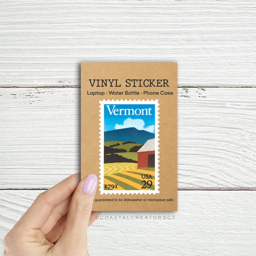 Coastal Creators of Connecticut - Vermont Vintage Postage Stamp Laptop Sticker (Waterproof)