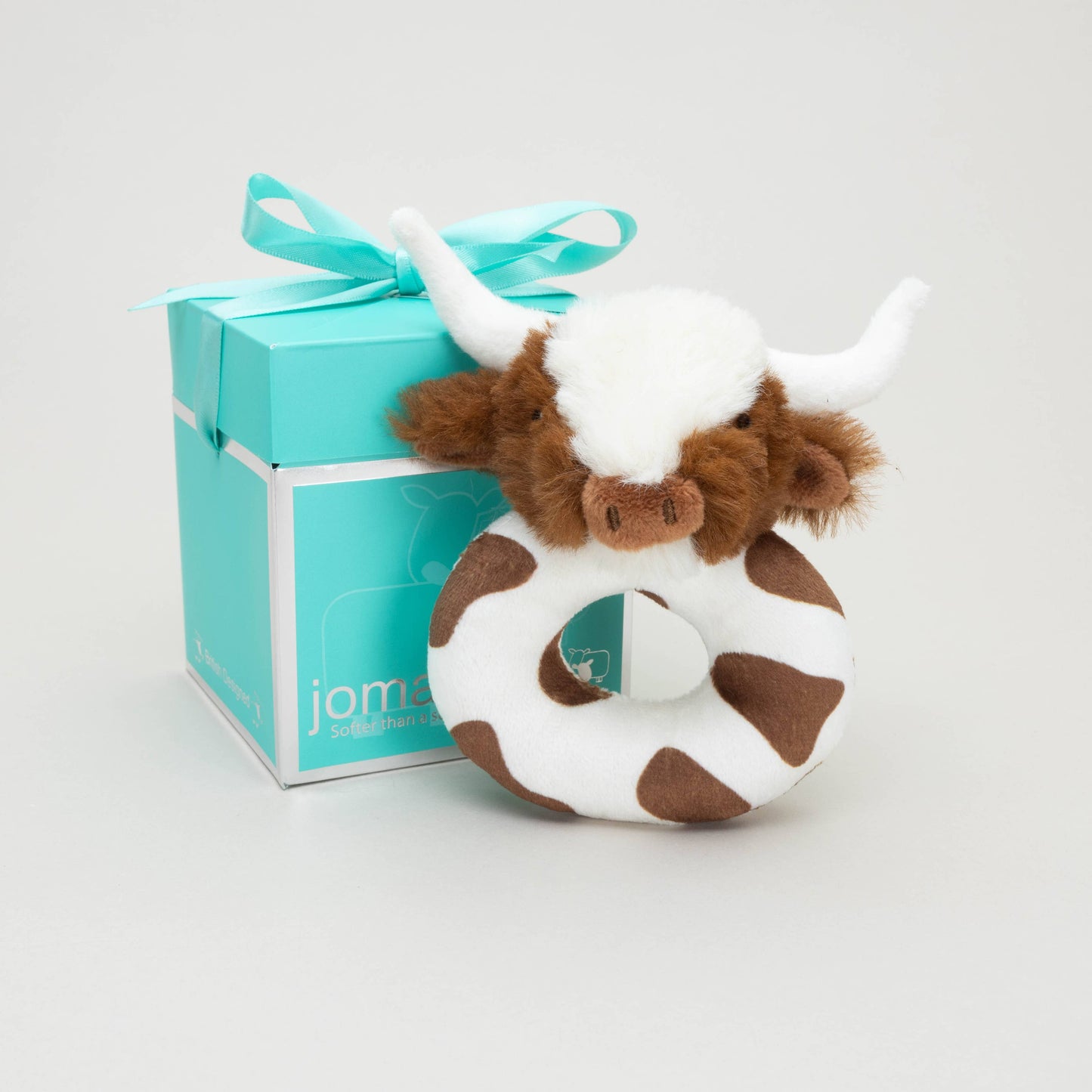 Jomanda Soft Toys & Accessories - Texas Longhorn Highland Brown Cow Baby Plush Rattle 10cm