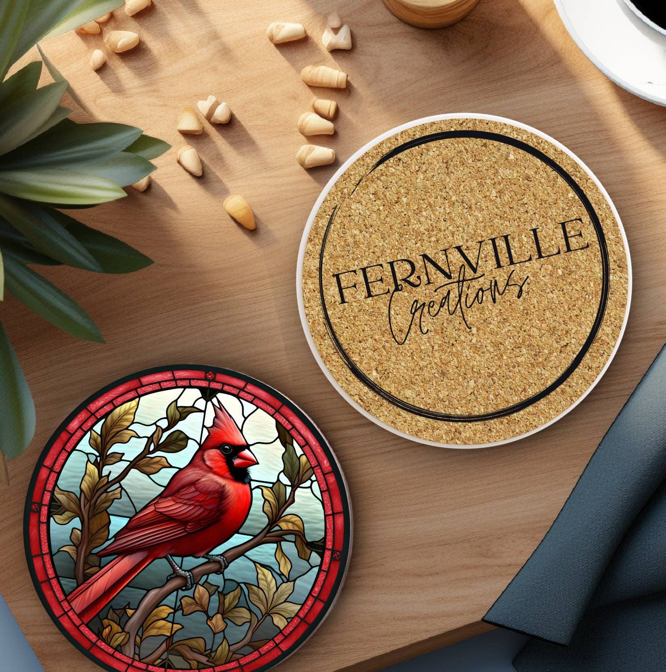 Fernville Creations - Cardinal Coaster, Bird Lover Gift, Nature Home Decor