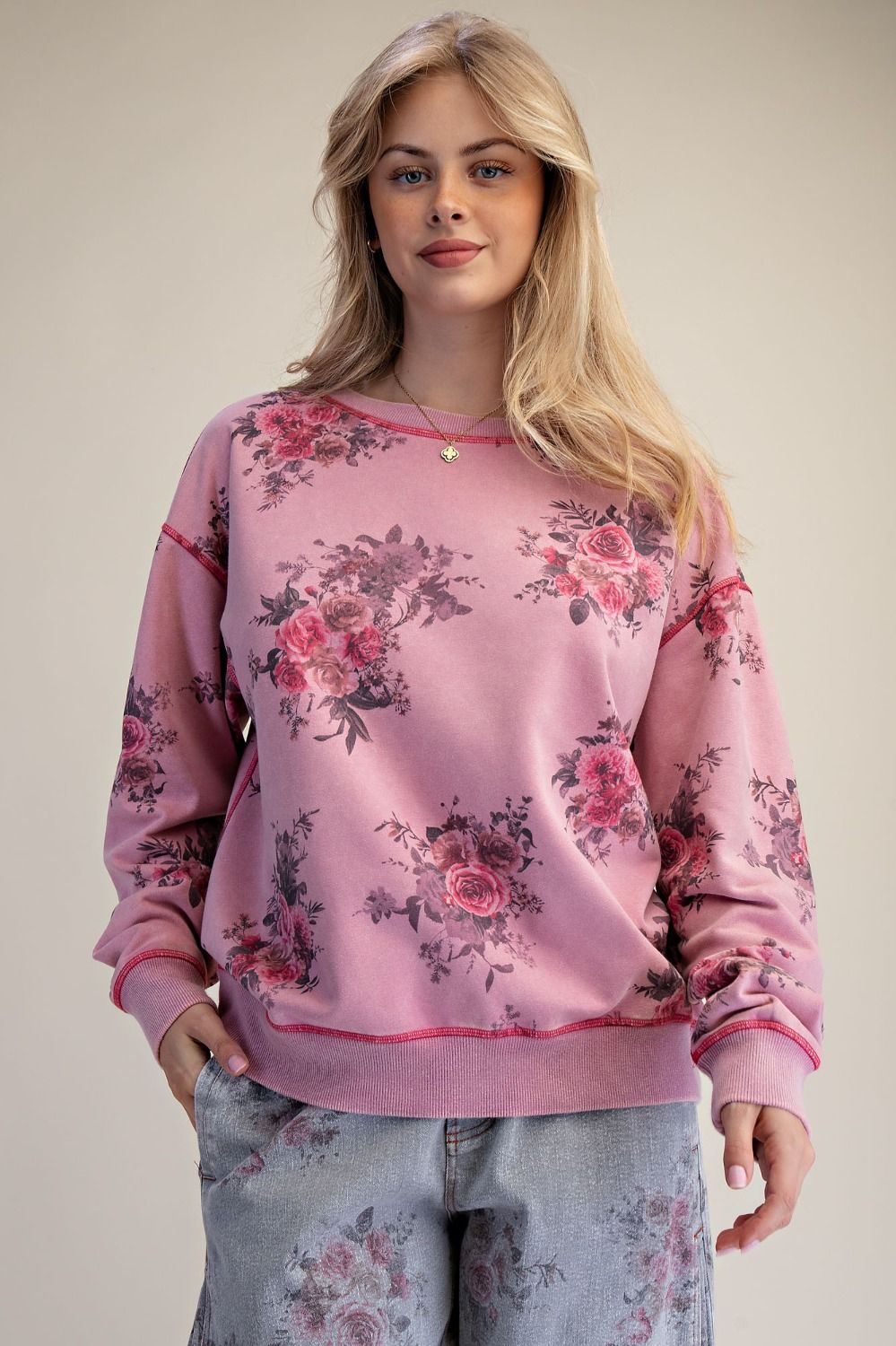 Cotton Pink Printed Sweatshirt