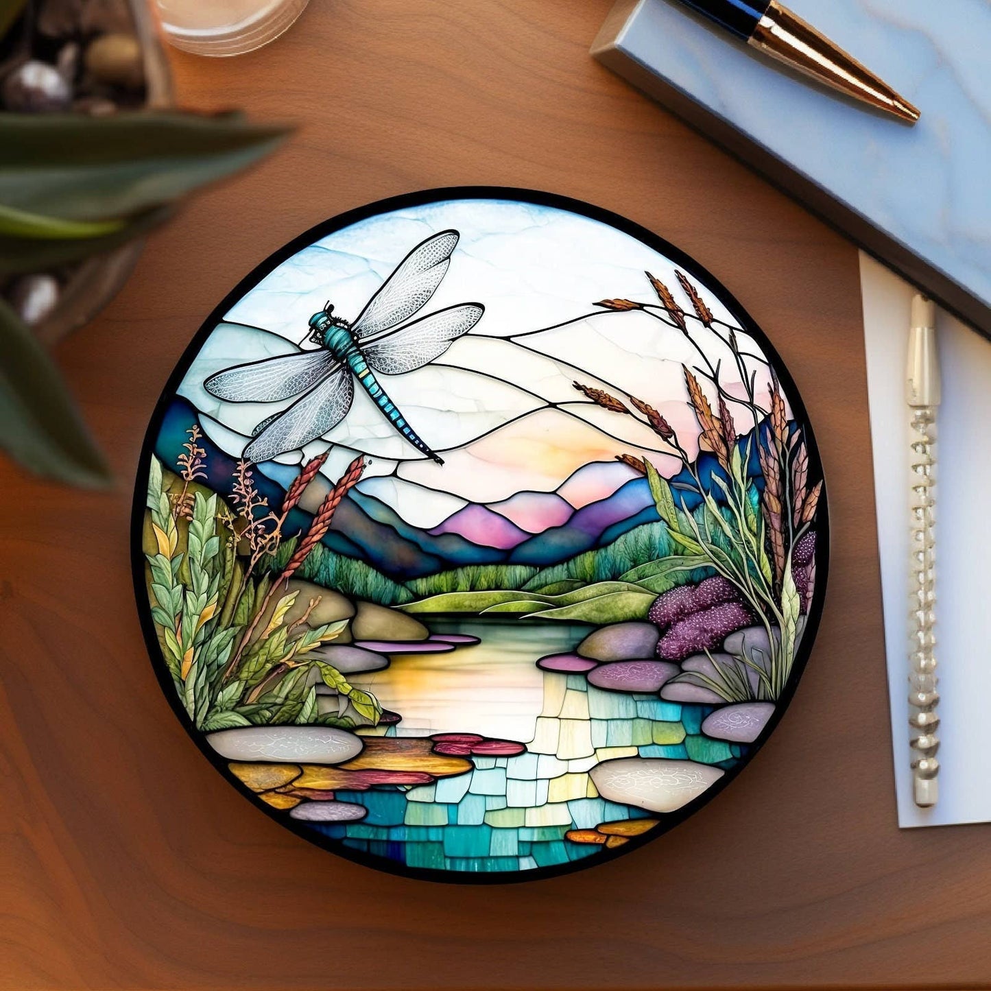Fernville Creations - Dragonfly Ceramic Coaster: Tabletop Decor Piece