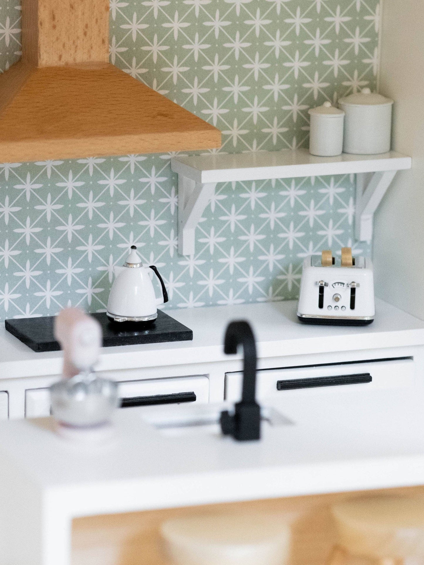Macy Mae Dollhouse Designs - Dollhouse Modern Kitchen Island + Sink | Natural Wood White