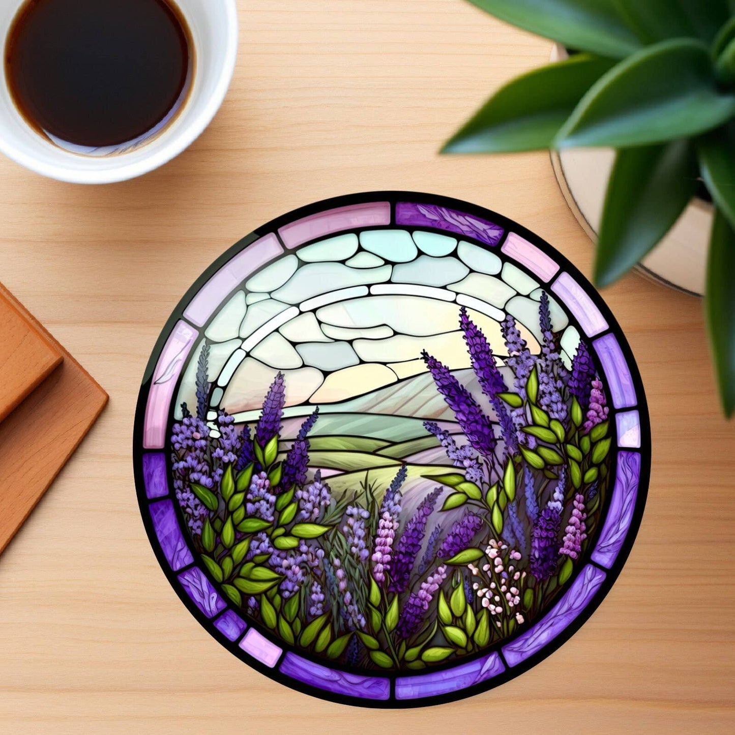 Fernville Creations - Lavender Floral Ceramic Coaster, Eco-Friendly Home Decor