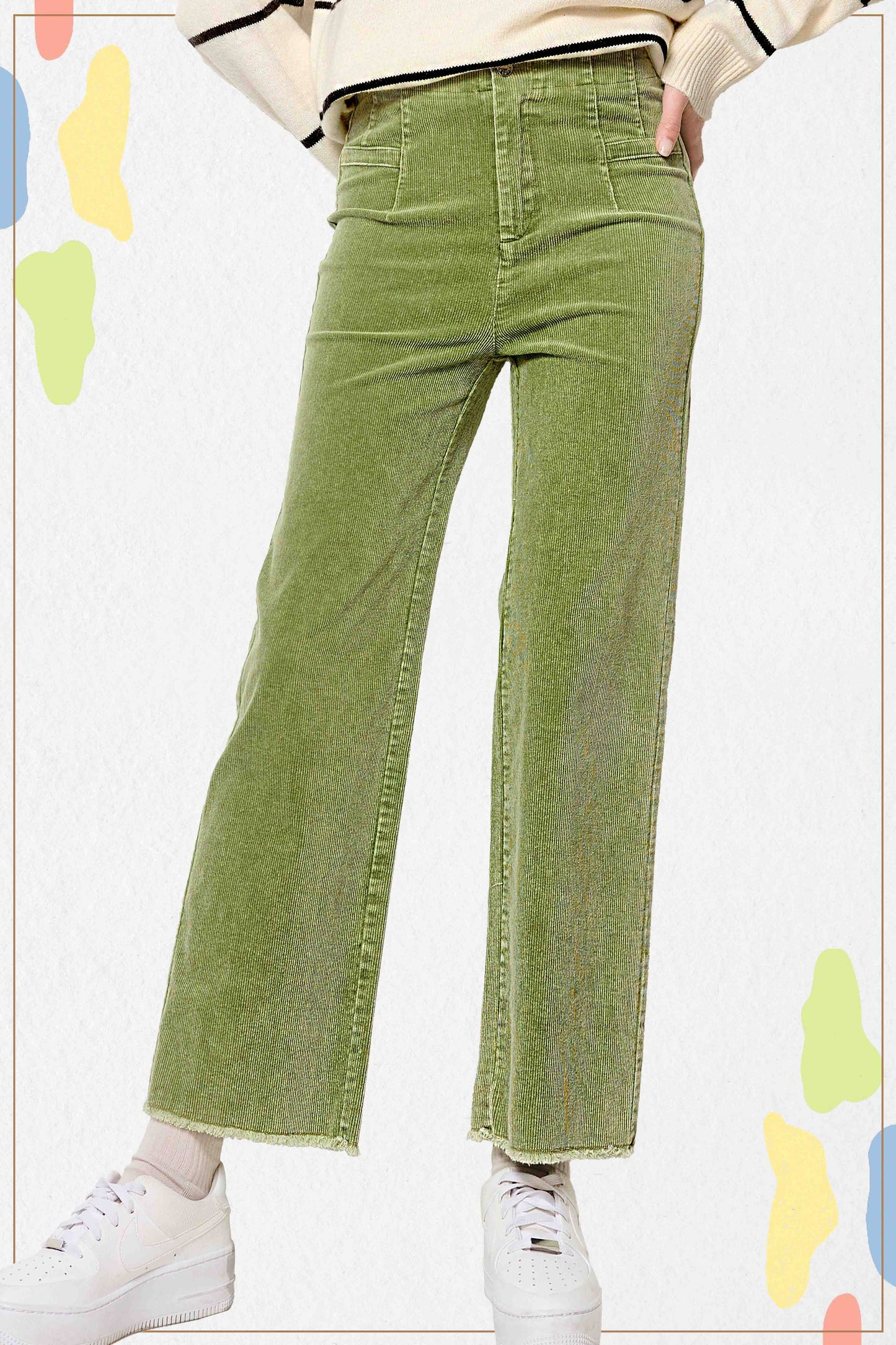 La Miel - MCP4220-Mineral Washed High Waisted Wide Leg Corduroy Pants