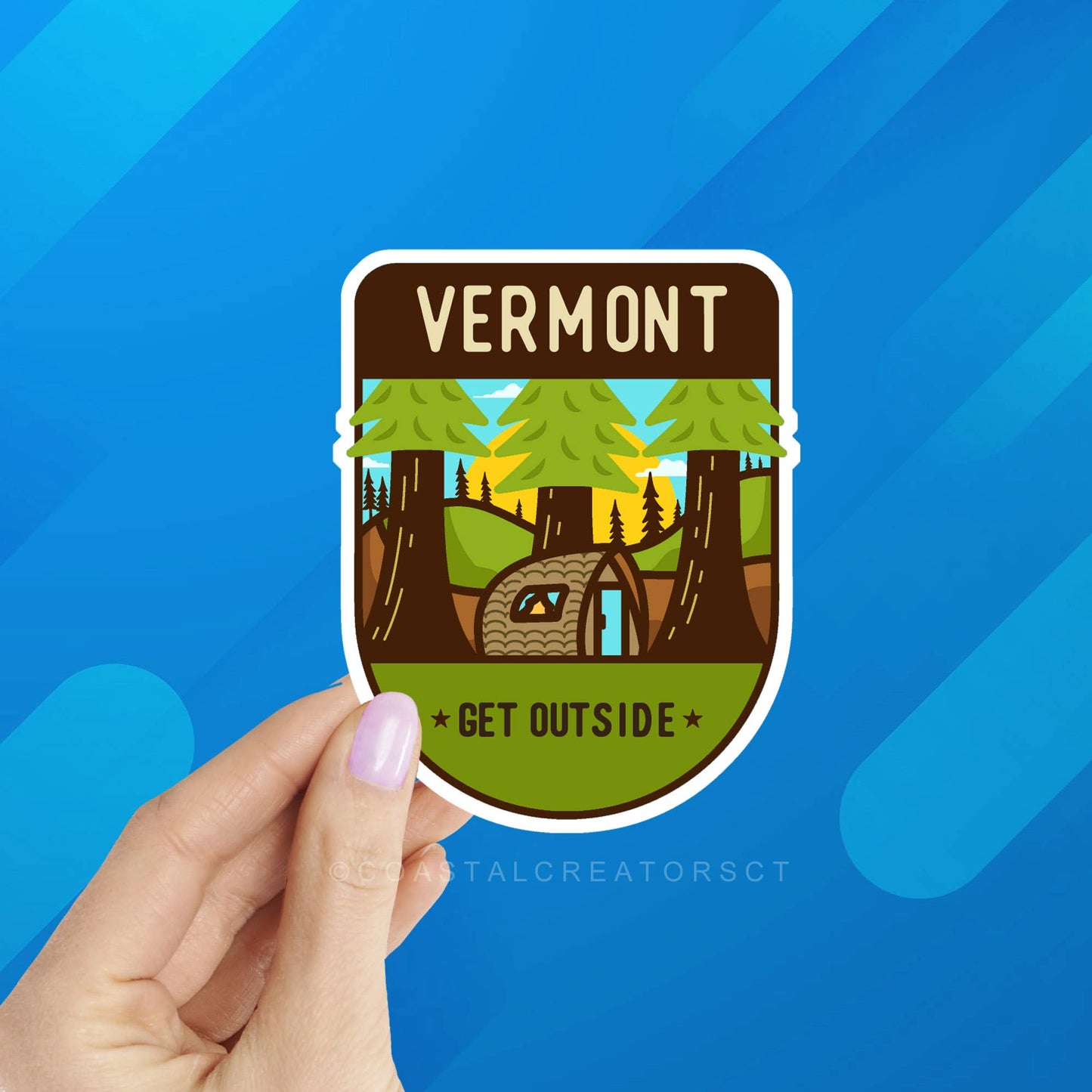 Coastal Creators of Connecticut - Vermont Colorful "Get Outside" Laptop Bottle Sticker