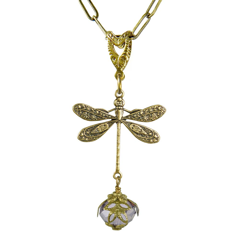 NoMonet - Fairyland: Vintage Filigree Dragonfly Necklace with Crystal