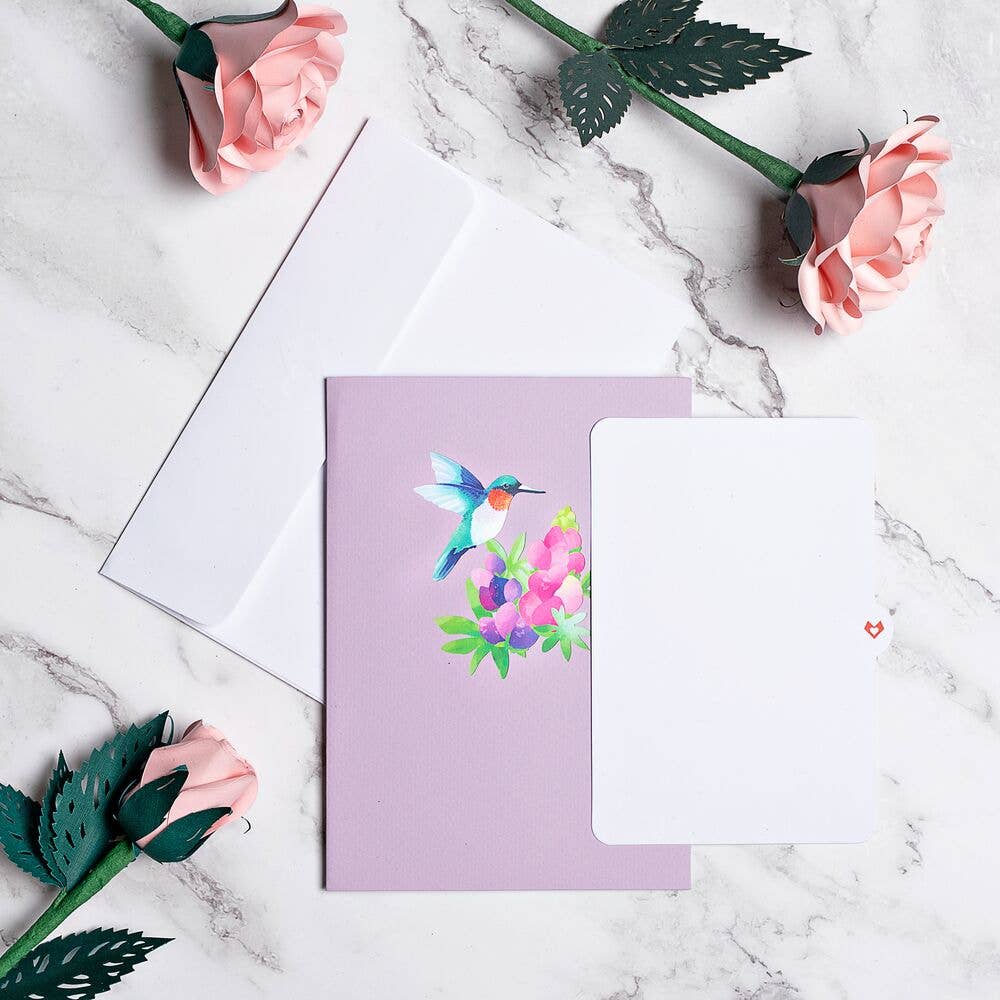 Lovepop Cards - Lupine Hummingbird Pop-Up Cards 5x7", Handmade, Love