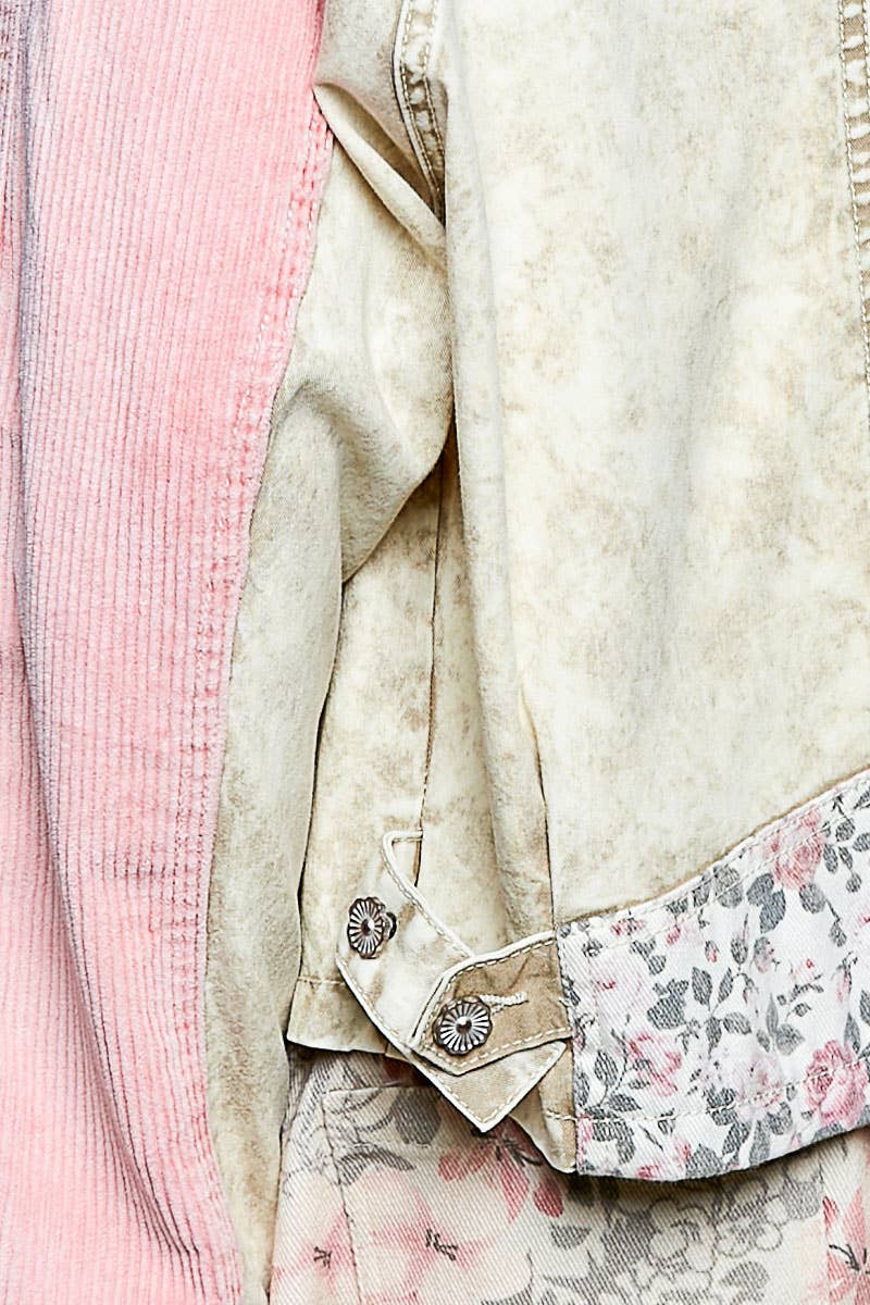 Pol Clothing - Soft Corduroy Sleeves Contrast Cropped Patchwork Jacket