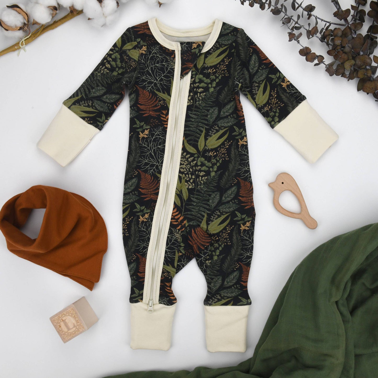 Earthy - Organic Cotton Baby Pajamas 2-Way Zip Front Zipper Sleeper, Sage