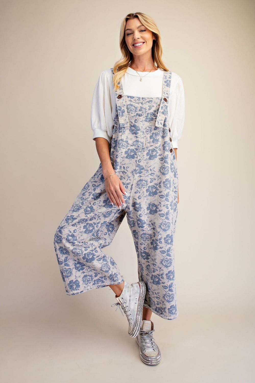 Blue Flower Denim Overall