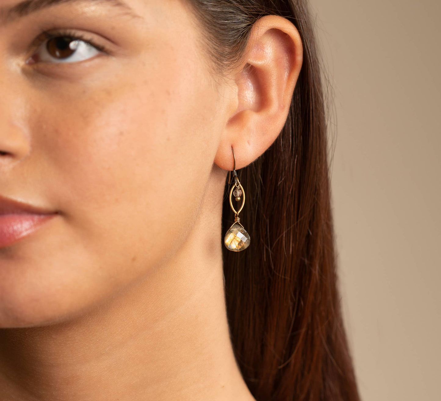Edgy Petal Jewelry - Brown Labradorite and Smoky Quartz Marquise Earrings