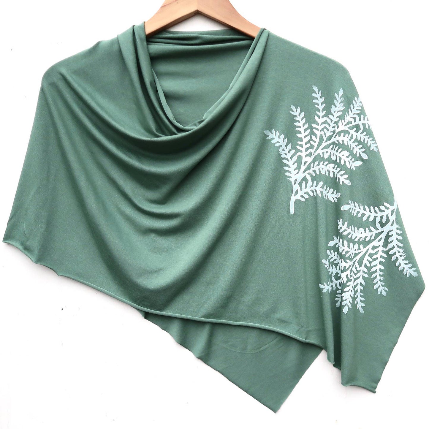 Windsparrow Studio - Lightweight Poncho - Leafy Branch (white ink)
