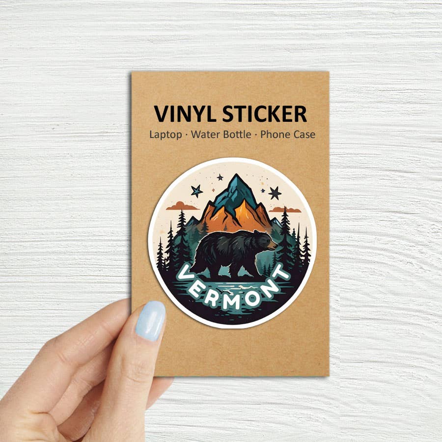 Coastal Creators of Connecticut - Vermont Bear with Mountains 3" Waterproof Laptop Sticker