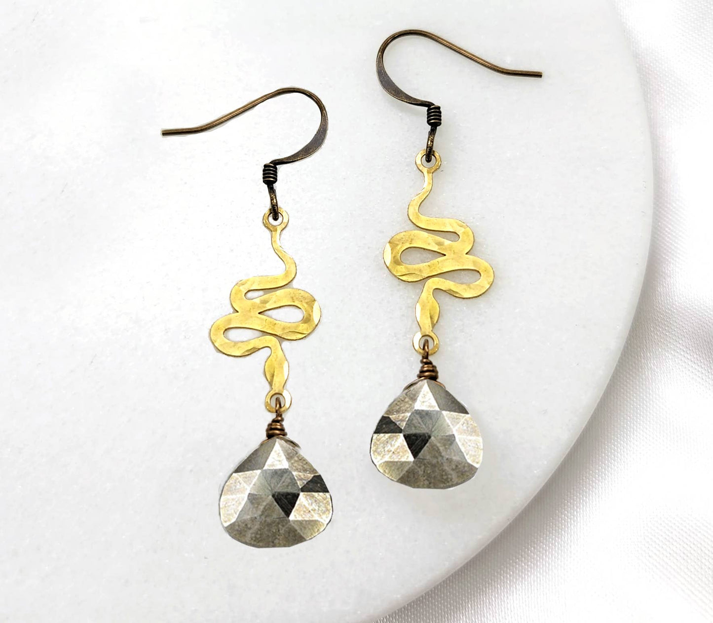 Edgy Petal Jewelry - Dainty Hammered Snake Gemstone Earrings in Multiple Colors