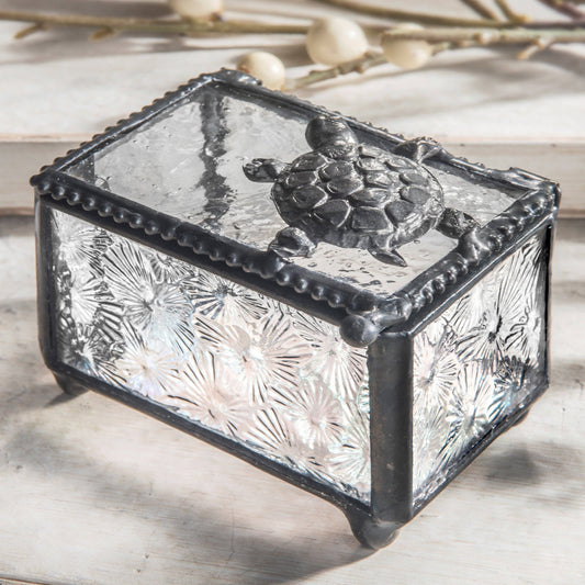 J Devlin Glass Art & Bert Anderson Collection - Glass Jewelry Box with Sea Turtle Accent Keepsake - J Devlin