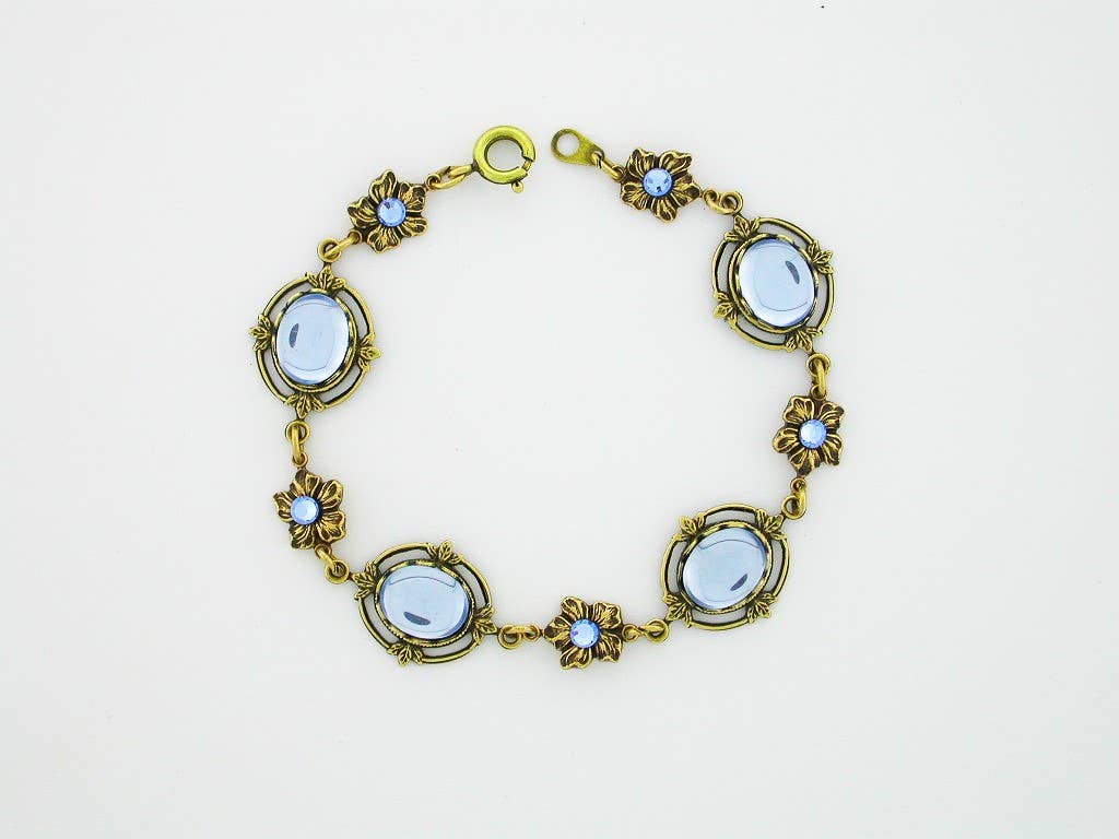 VintageJewelrymine - Victorian Style Crystal Cabochon Bracelet - Lt. Sapphire