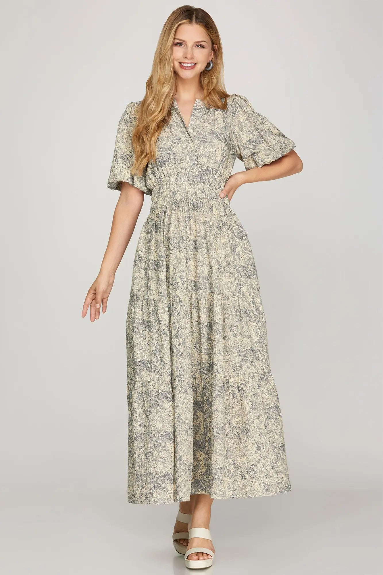 Half Balloon Sleeve Maxi Dress