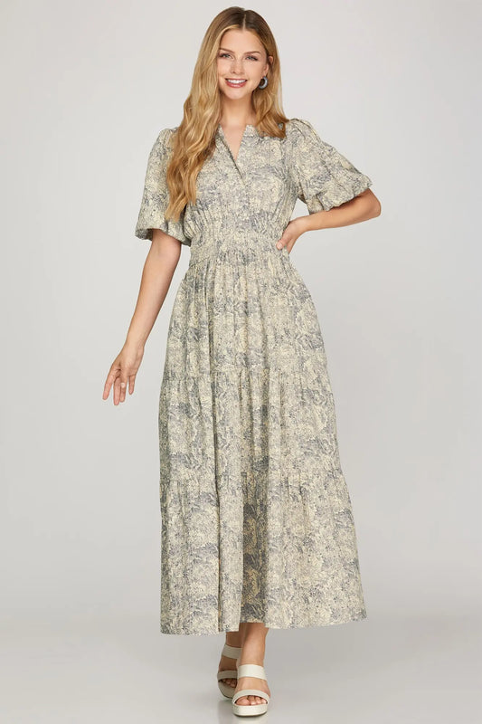 Half Balloon Sleeve Maxi Dress