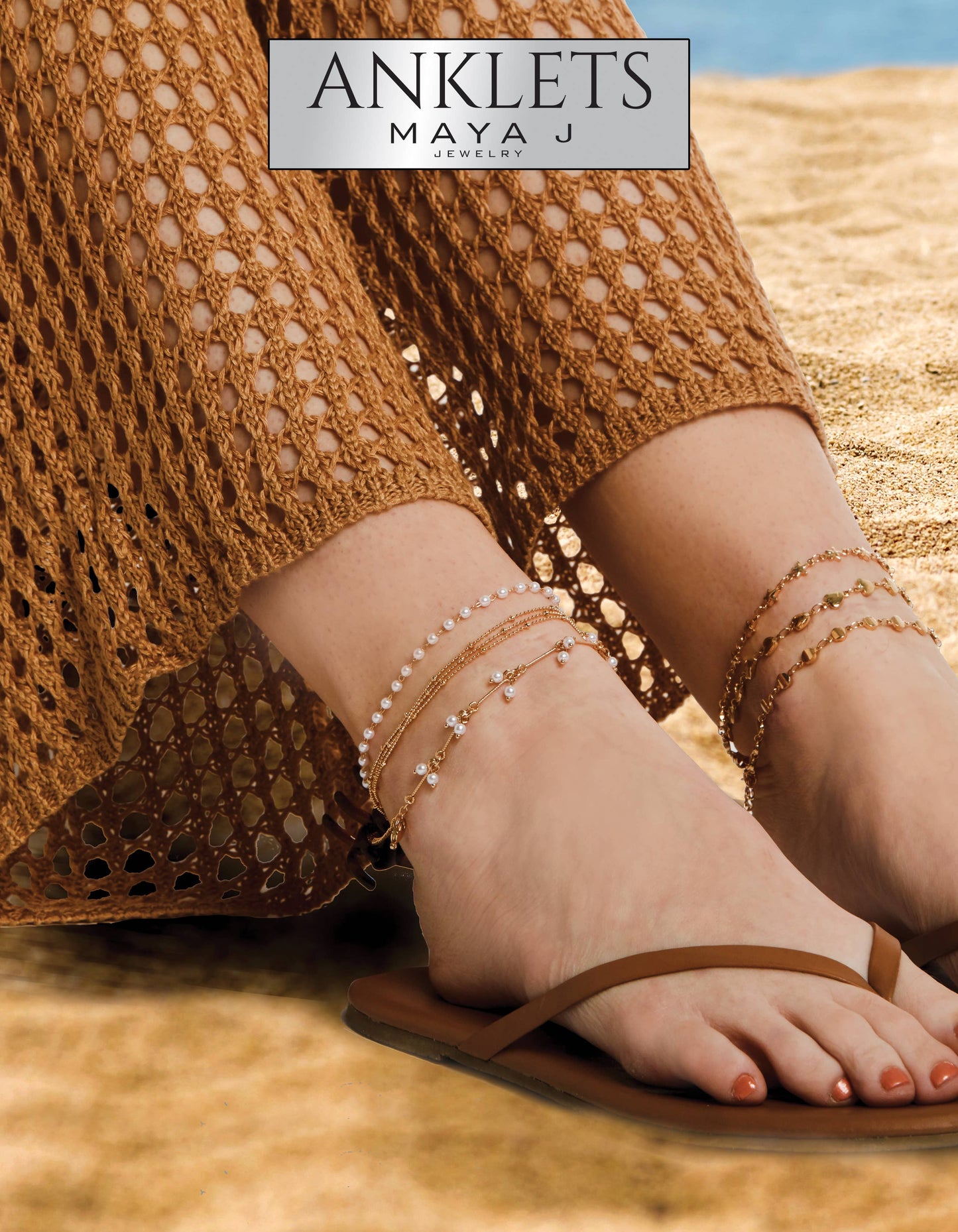 Maya J - Ankle Bracelets - 14K Gold-Plated - Full Display