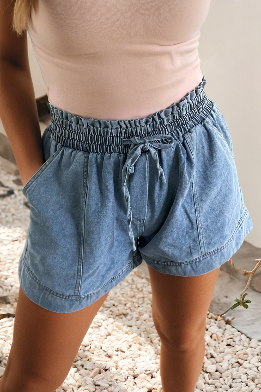 Little Daisy Closet - LDC Smocked Elastic Waist Denim Shorts