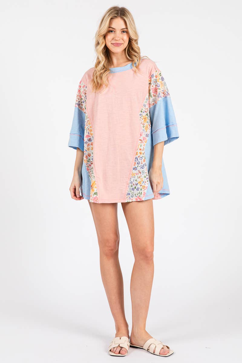Sewn and Seen - WASHED FLORAL PATCHWORK OVERSIZED CONTRAST TEE
