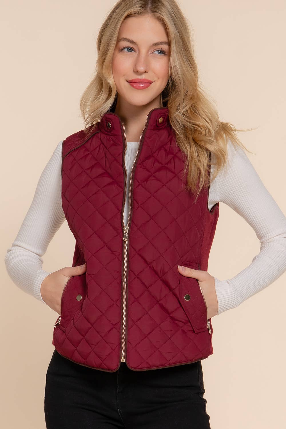 Active Basic | Active USA - Suede Piping Detail Rib Quilted Padding Vest