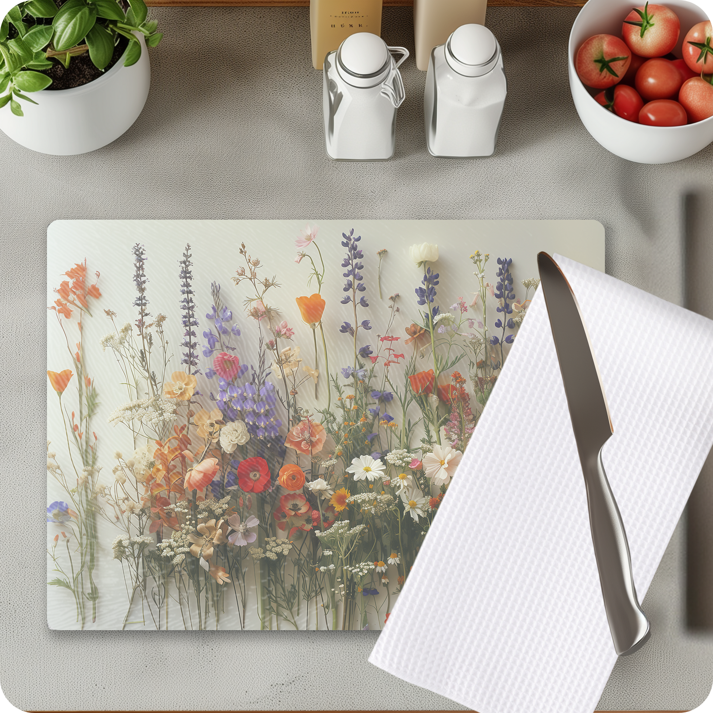 Fernville Creations - Tempered Glass Cutting Board: Wildflower Charcuterie Tray