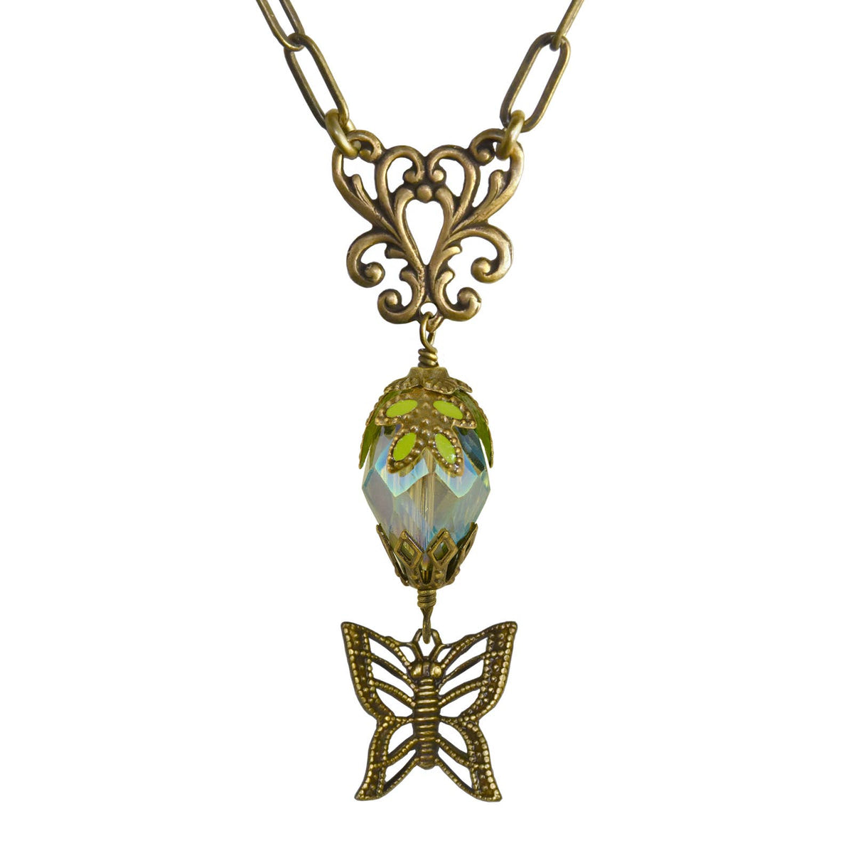 NoMonet - Fairyland: Butterfly Teardrop Crystal Hand Painted Necklace