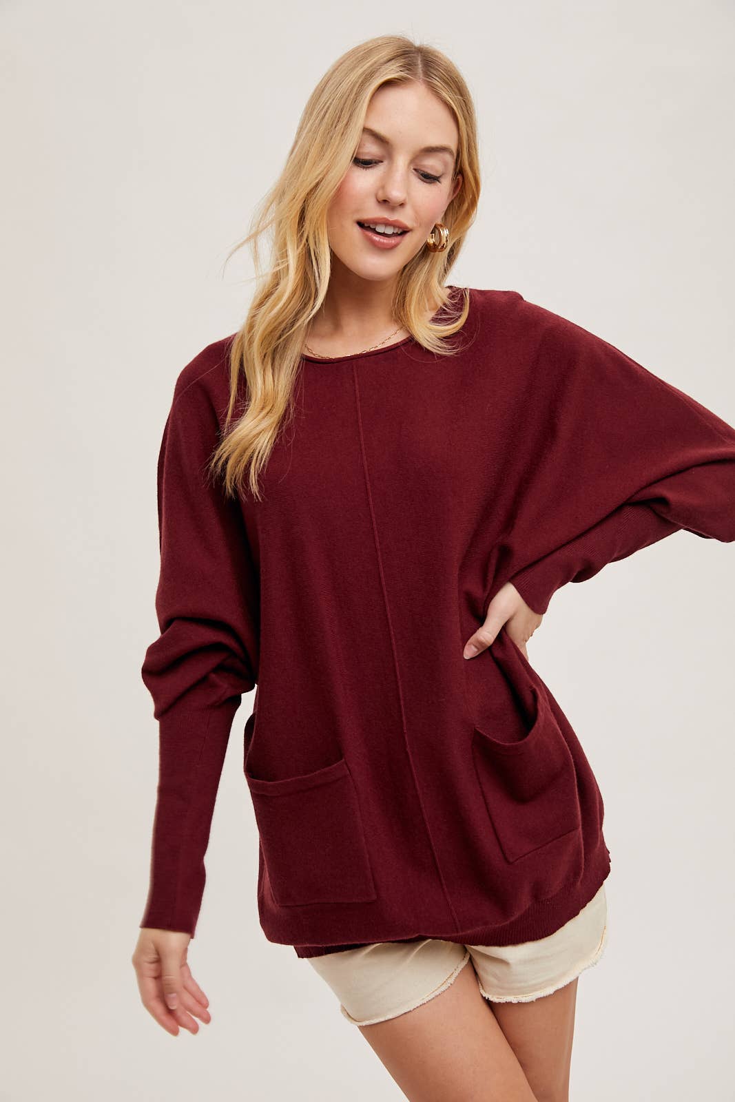 Bluivy - DOLMAN TUNIC KNIT SWEATER WITH POCKET