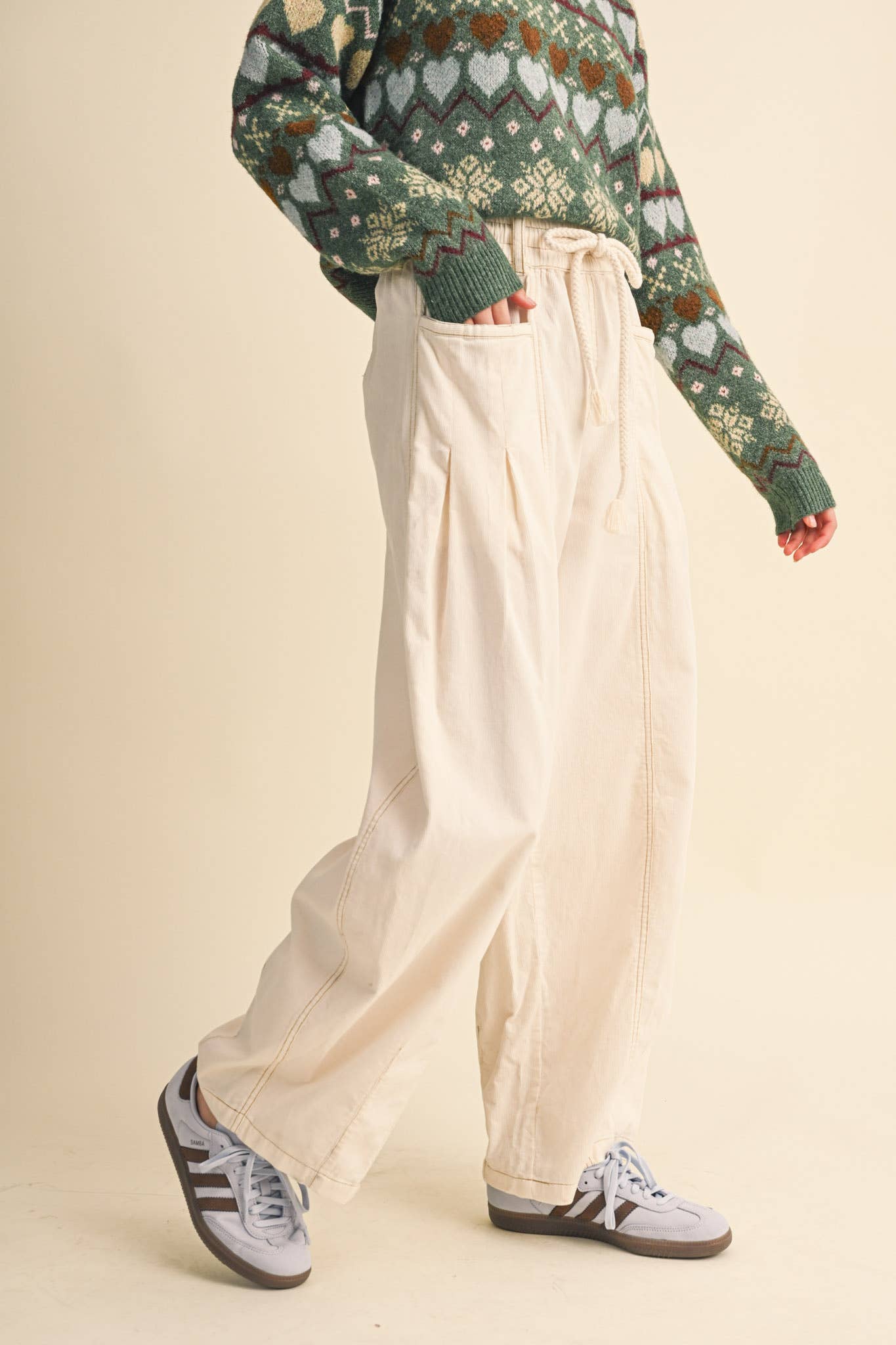 &MERCI - WASHED CORDUROY PLEATED BARREL PANTS MP4155