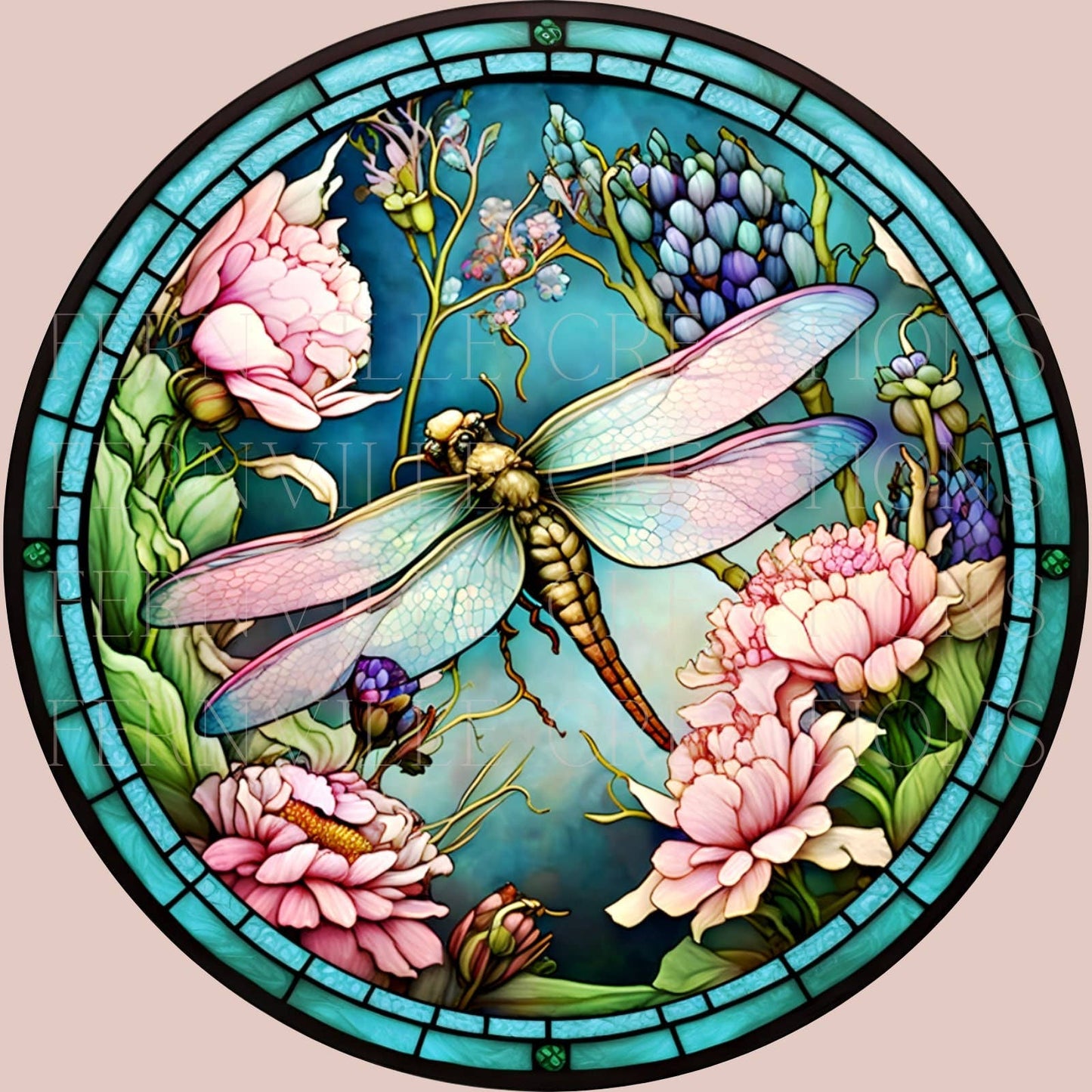Fernville Creations - Dragonfly Coaster with Pink Flower for Coffee Table Decor