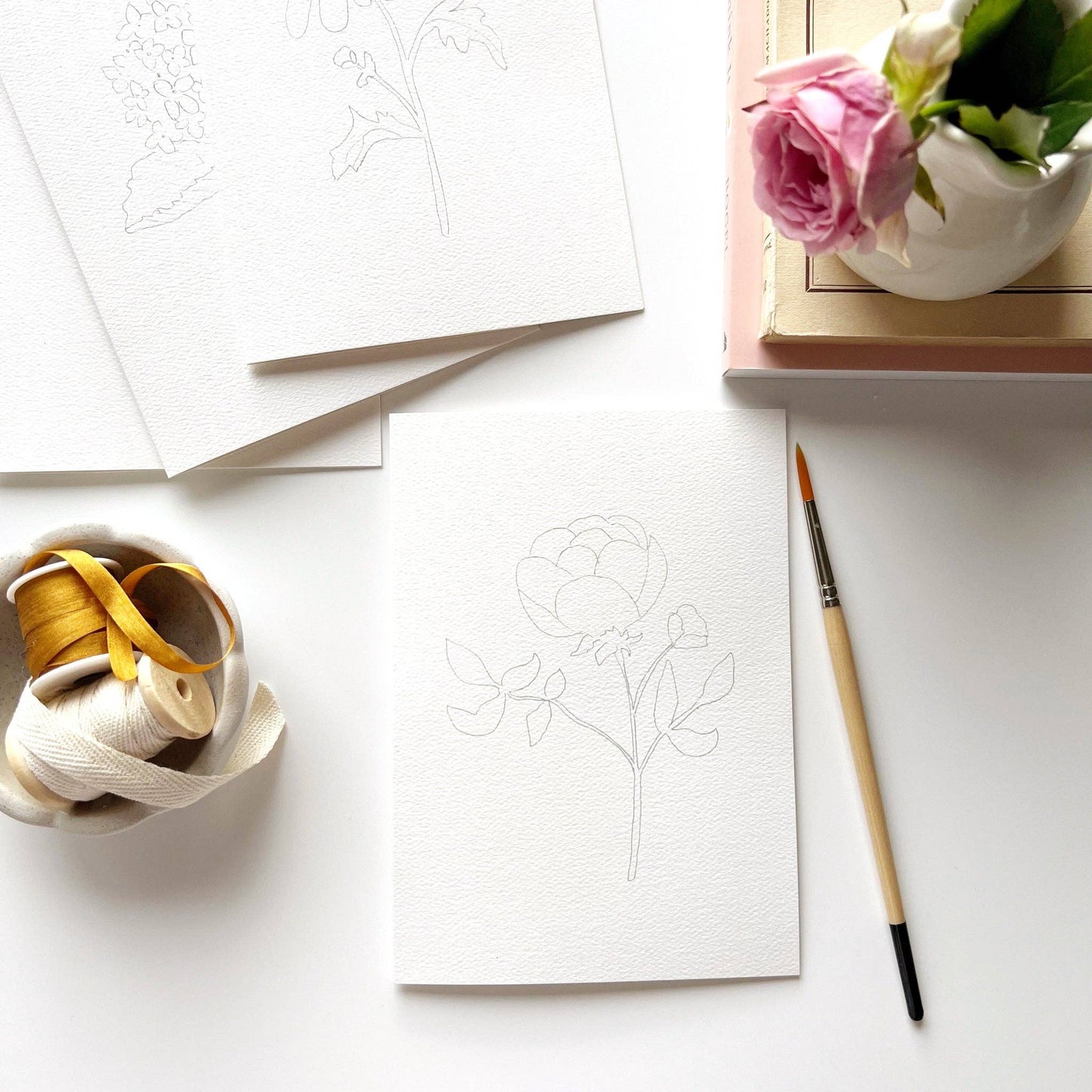 emily lex studio - Garden flowers paintable watercolor notecard set