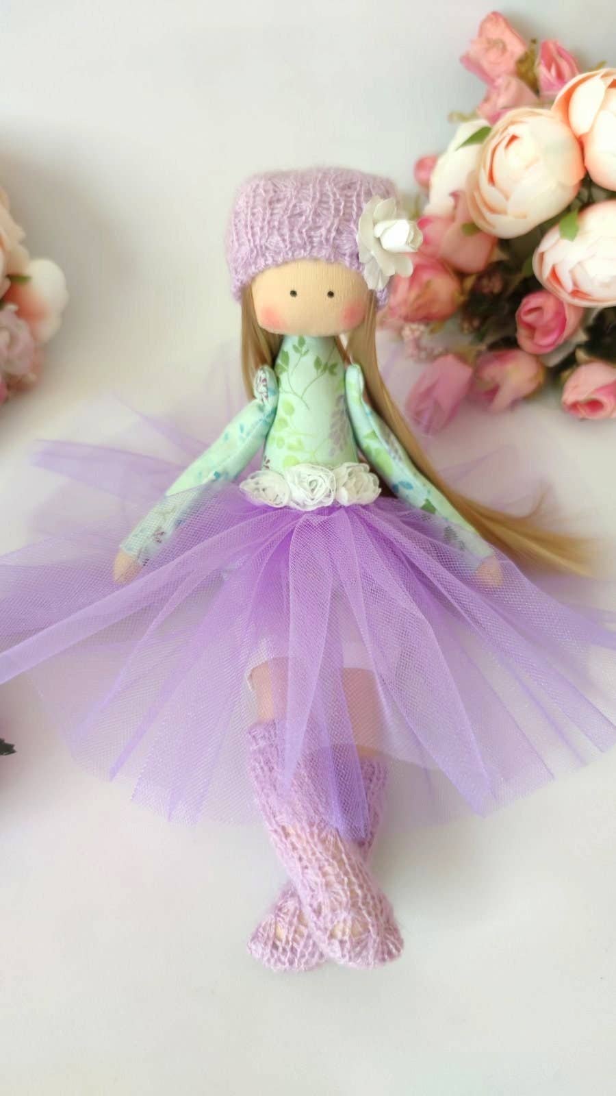 ChernikovaNataliya - Handmade Lilac Ballerina Rag Doll, Fabric