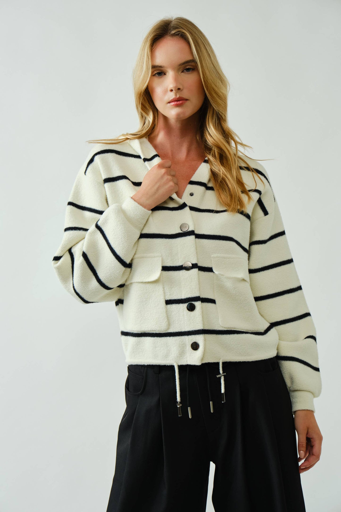 Aaron & Amber  COZY SOFT HOODED SWEATER CARDIGAN