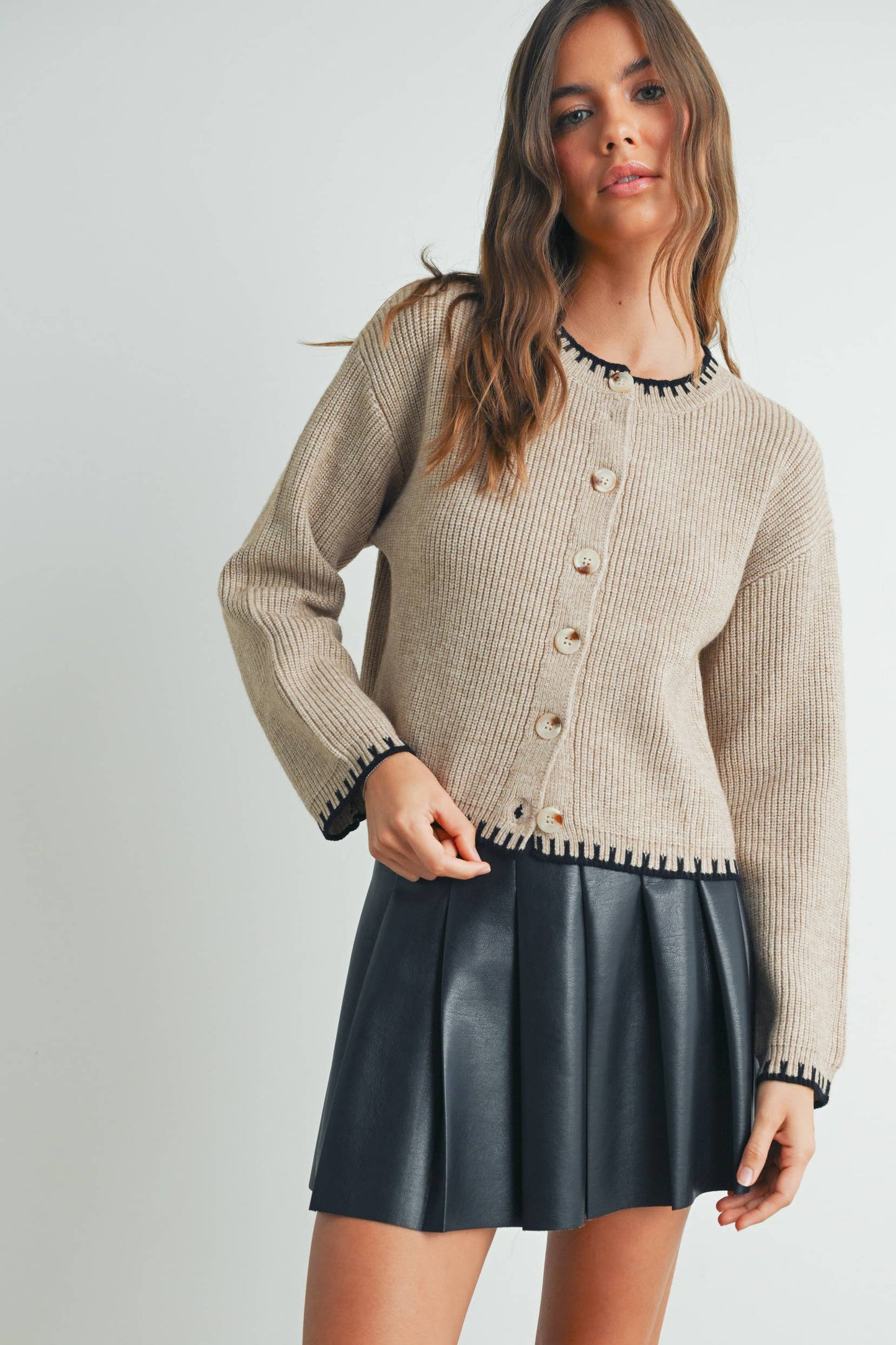 BUTTERMELON - Women's Crewneck Cardigan Sweater - BMC7526