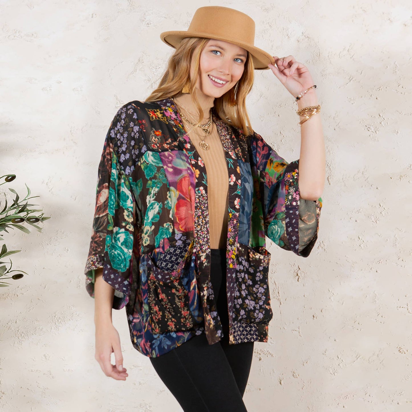 Young Threads - Kimono Top In Overdyed Mix N Match Patches - in 7 Color ways