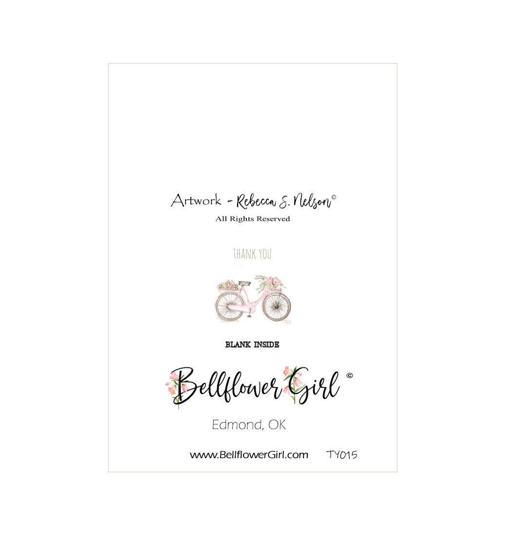 Bellflower Girl - Thank You - Pink Roses & Pretty Bicycle Friendship Card