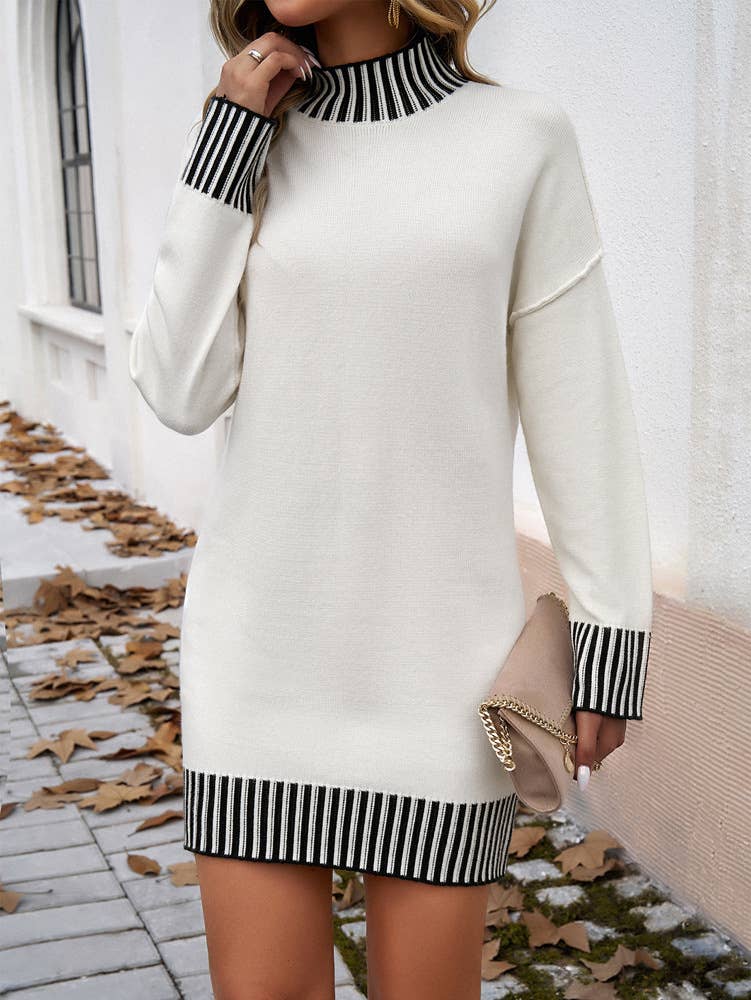 Rosa Clothing - Casual Stripe Panelled Sweater Dress