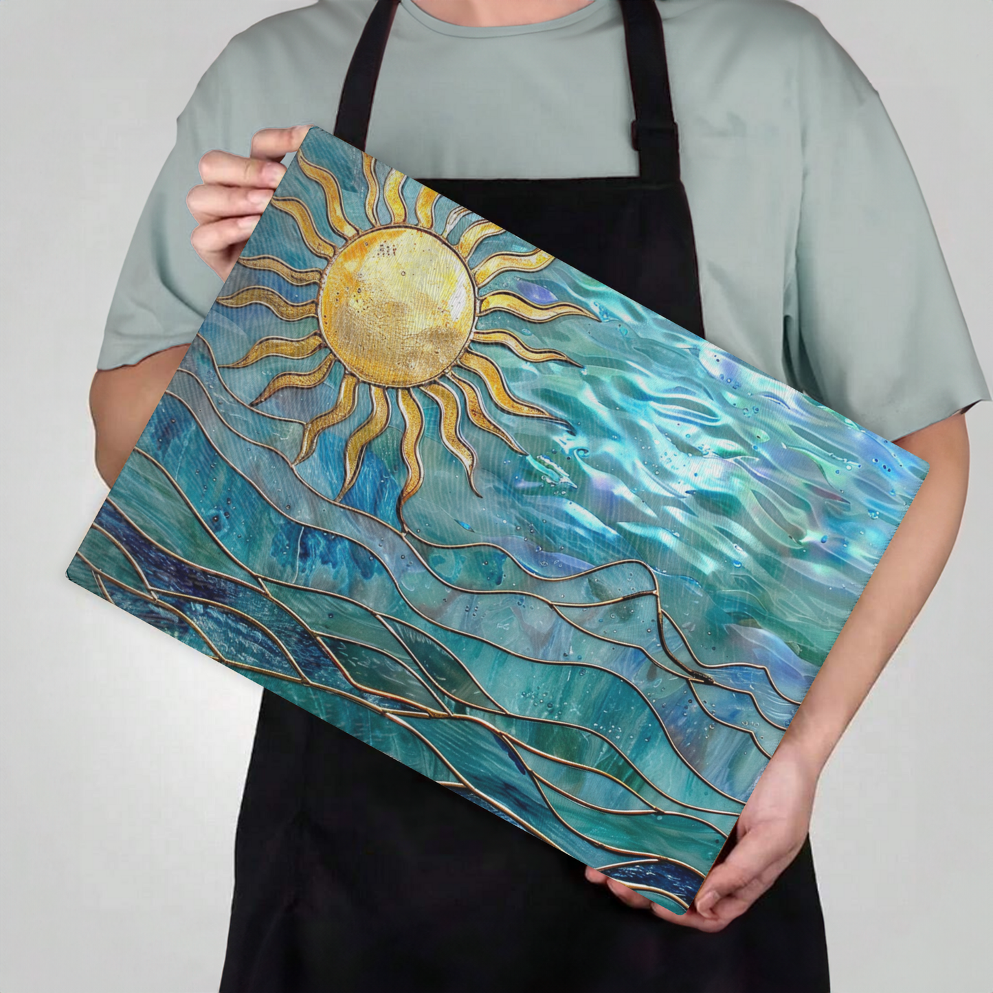 Fernville Creations - Tempered Glass Cutting Board: Ocean Sun Charcuterie Tray