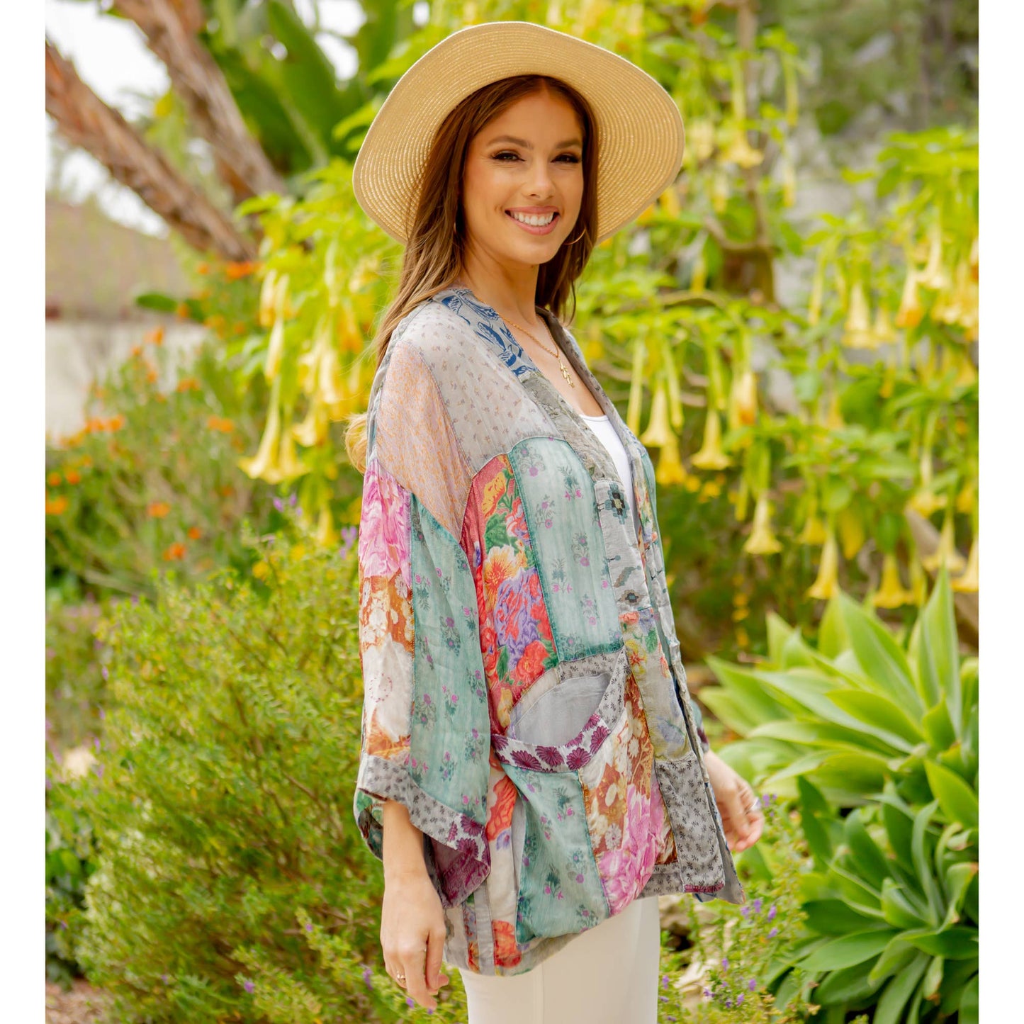 Young Threads - Kimono Top In Overdyed Mix N Match Patches - in 7 Color ways