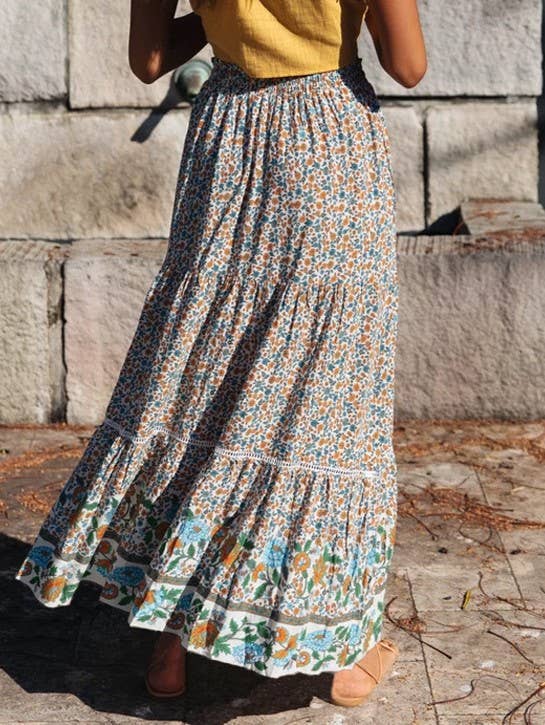 Rosa Clothing - Bohemian Lace With A Large Hem Panelled Maxi Skirt