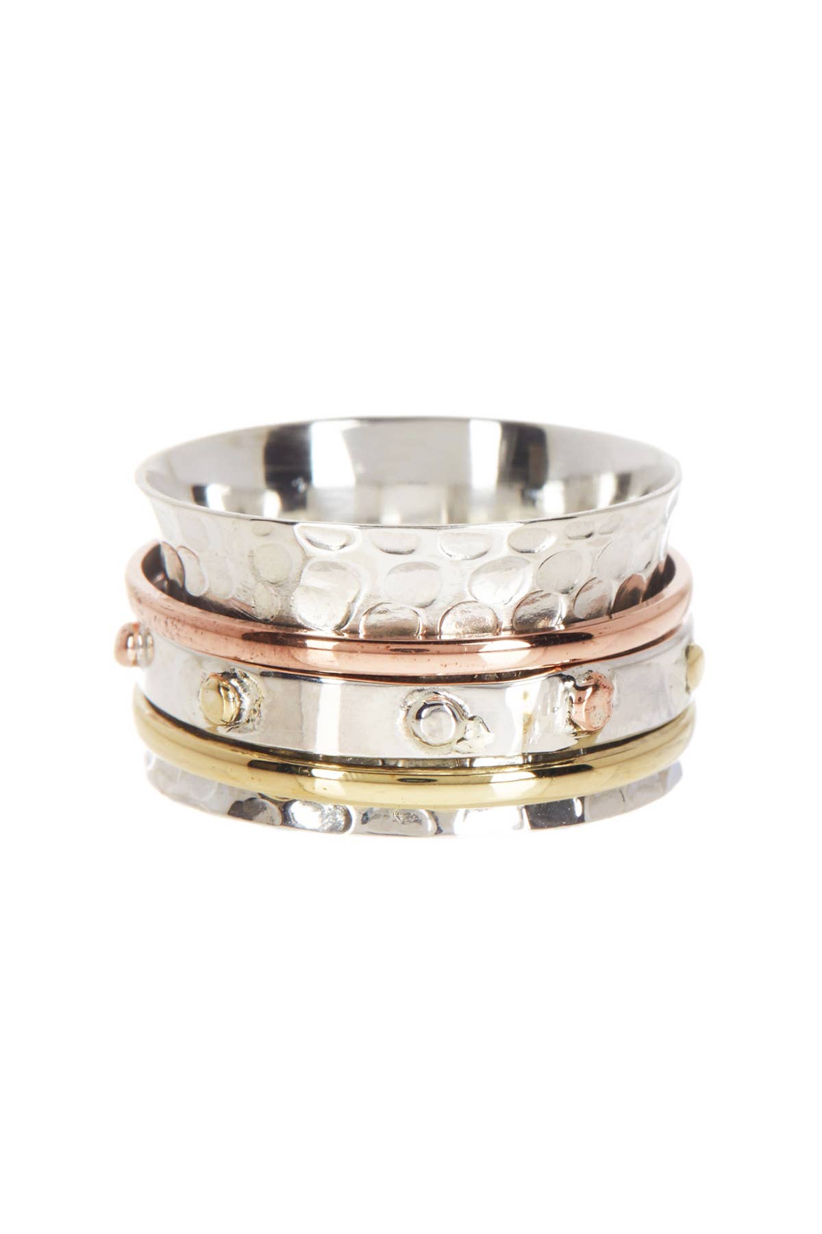 Zoey Simmons - Hammered Tri Tone Spinner Ring - SP/GP/RG