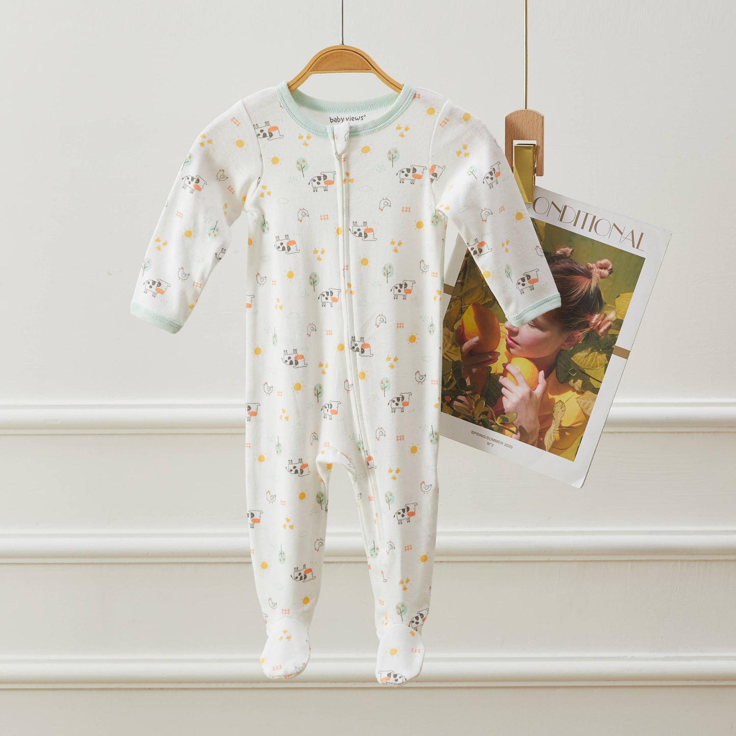 Lollipop Dreams - Cow & Farm Animal Pattern Zipper Footie Pajamas Romper