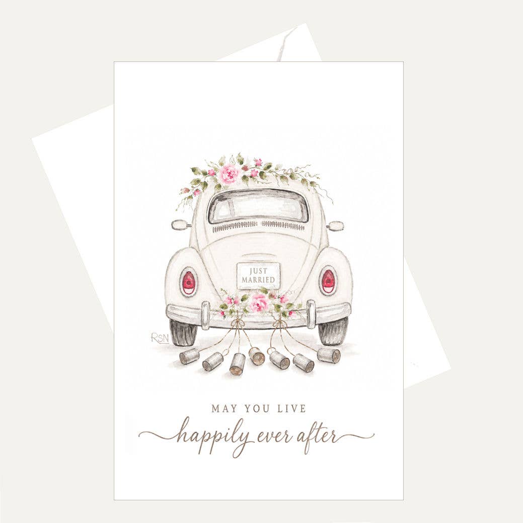 Bellflower Girl - Happily Ever After | Watercolor VW BUG | Wedding Day Card