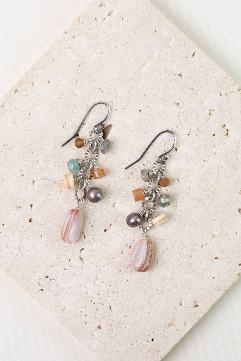 Anne Vaughan Designs Jewelry - Namaste Czech Glass, Pink Abalone, Freshwater Pearl Cluster Earrings
