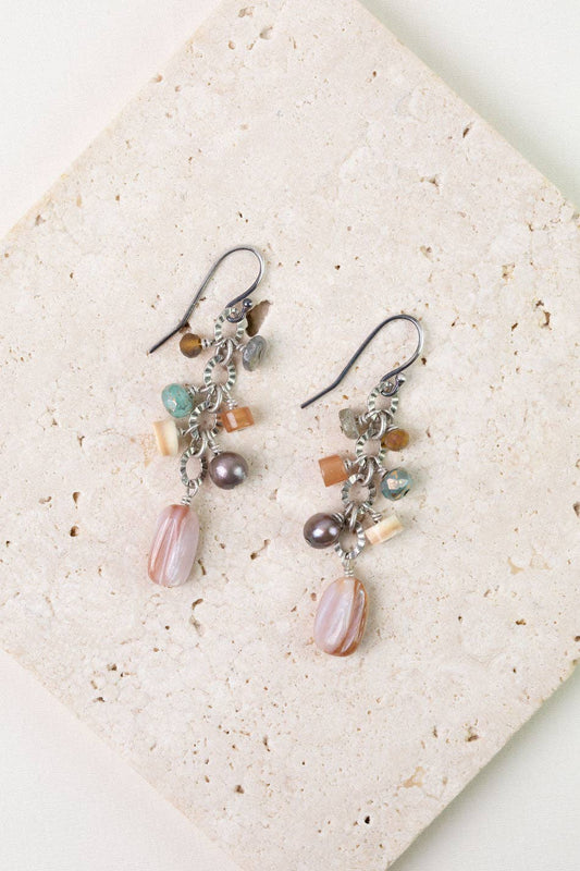 Anne Vaughan Designs Jewelry - Namaste Czech Glass, Pink Abalone, Freshwater Pearl Cluster Earrings