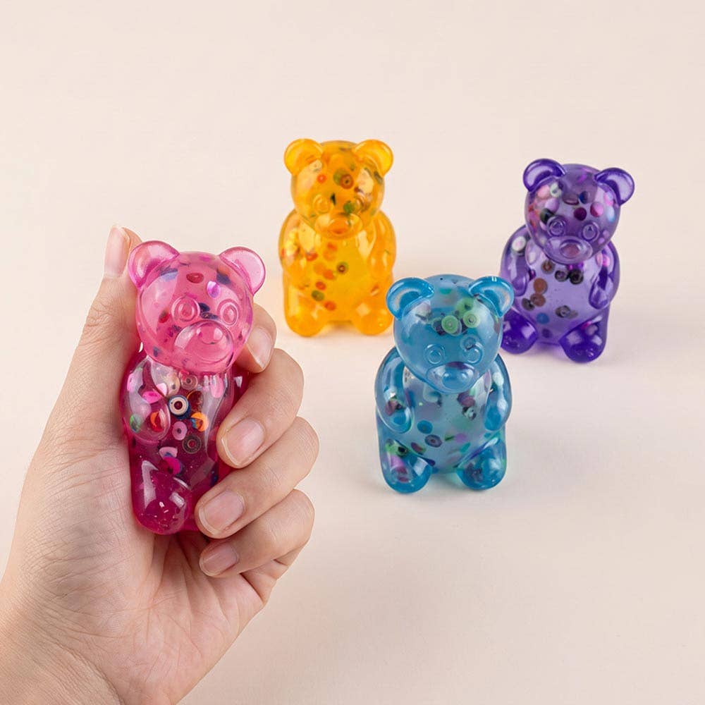 Sensibling Corp. - 12PCS - Glitter Gummy Bear Squeeze Squishy Stress Relief Toy