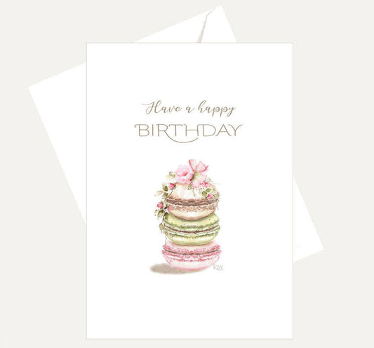 Bellflower Girl -  Have a Happy Birthday - Yummy French Macaron Cookie Card